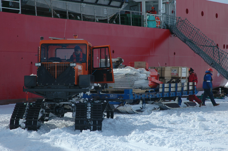 Loading up a Sno-Cat alongside the Shackleton