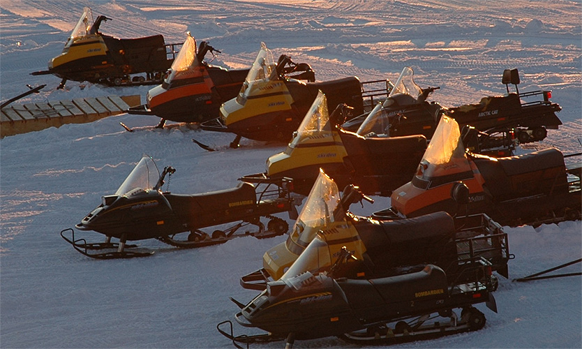 Skidoos parked up for the night