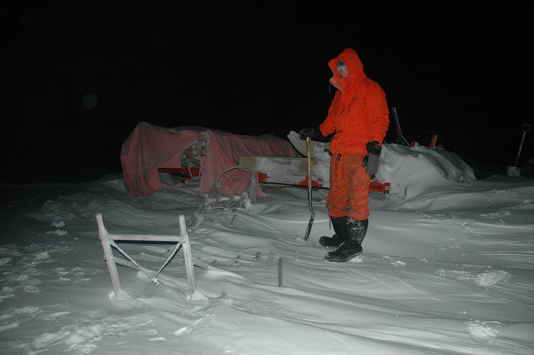 Andy prepares to dig