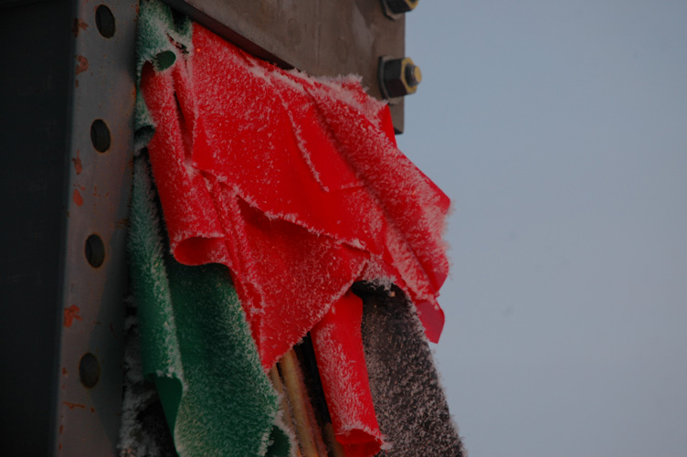 Flags collect rime ice