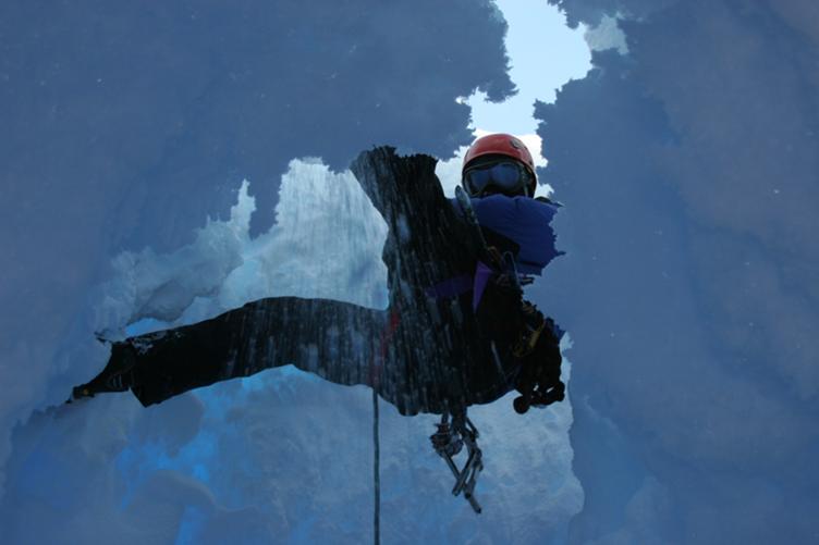 Descending into a crevasse