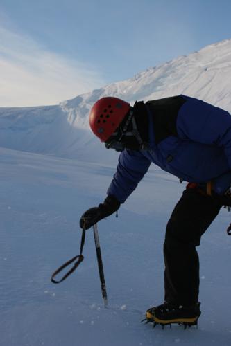 Probing for crevasses using an ice axe