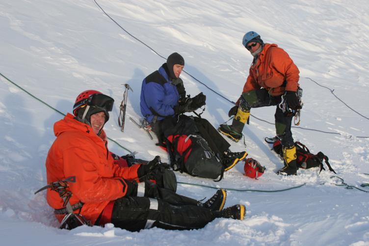 Resting after abseiling into windscoop