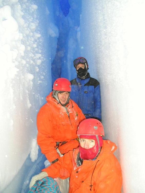 Alex, Mark and Bob in crevasse