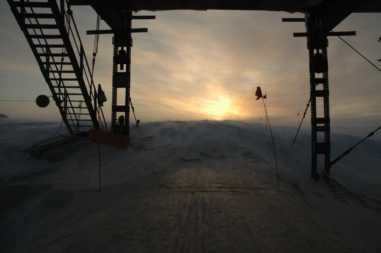 Snow drifts at sunset