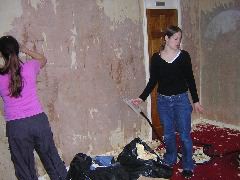 Katie & Kath stripping the living room