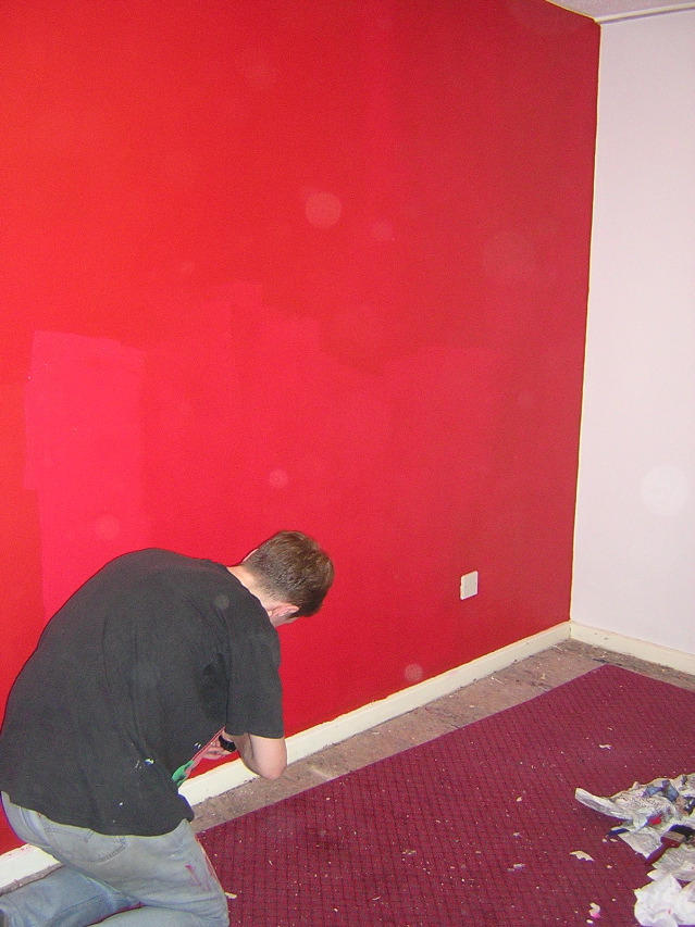 Pete putting the third coat on the roed in the bedroom