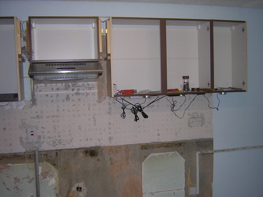 Kitchen with cooker hood up