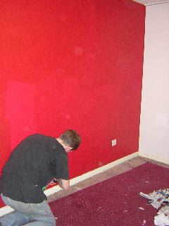 Pete putting the third coat on the roed in the bedroom