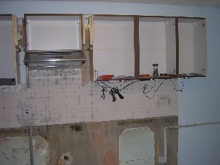 Kitchen with cooker hood up